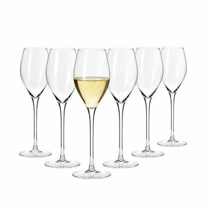 Set of six Krosno Avant-Garde Prosecco champagne flute glasses, 280ml, elegant glassware for sparkling wine.