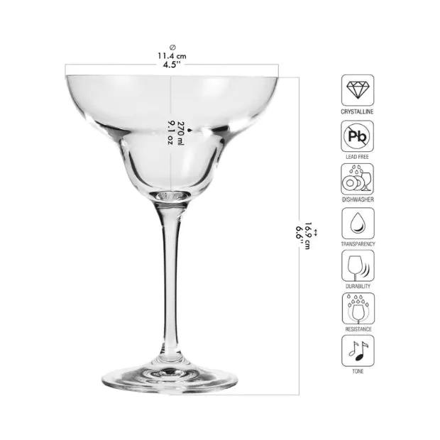 Set of six Krosno Avant-Garde Margarita glasses, 270ml champagne flutes with clear glass and elegant design.
