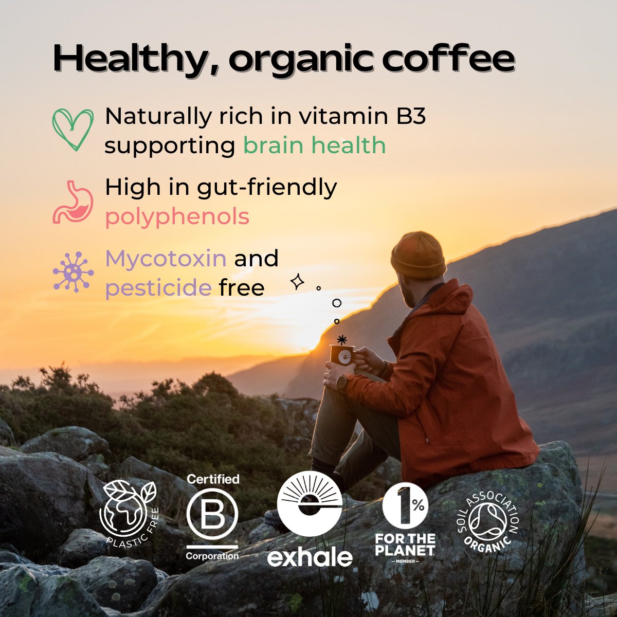 Organic house roast coffee by Exhale Healthy Coffee in a bag with a label, ready for brewing or tasting.