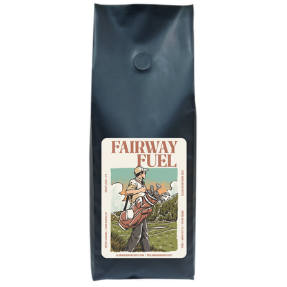 Bag of Fairway Fuel coffee beans by Clubhouse Roastery, 500g, showcasing the packaging with a focus on the coffee product.