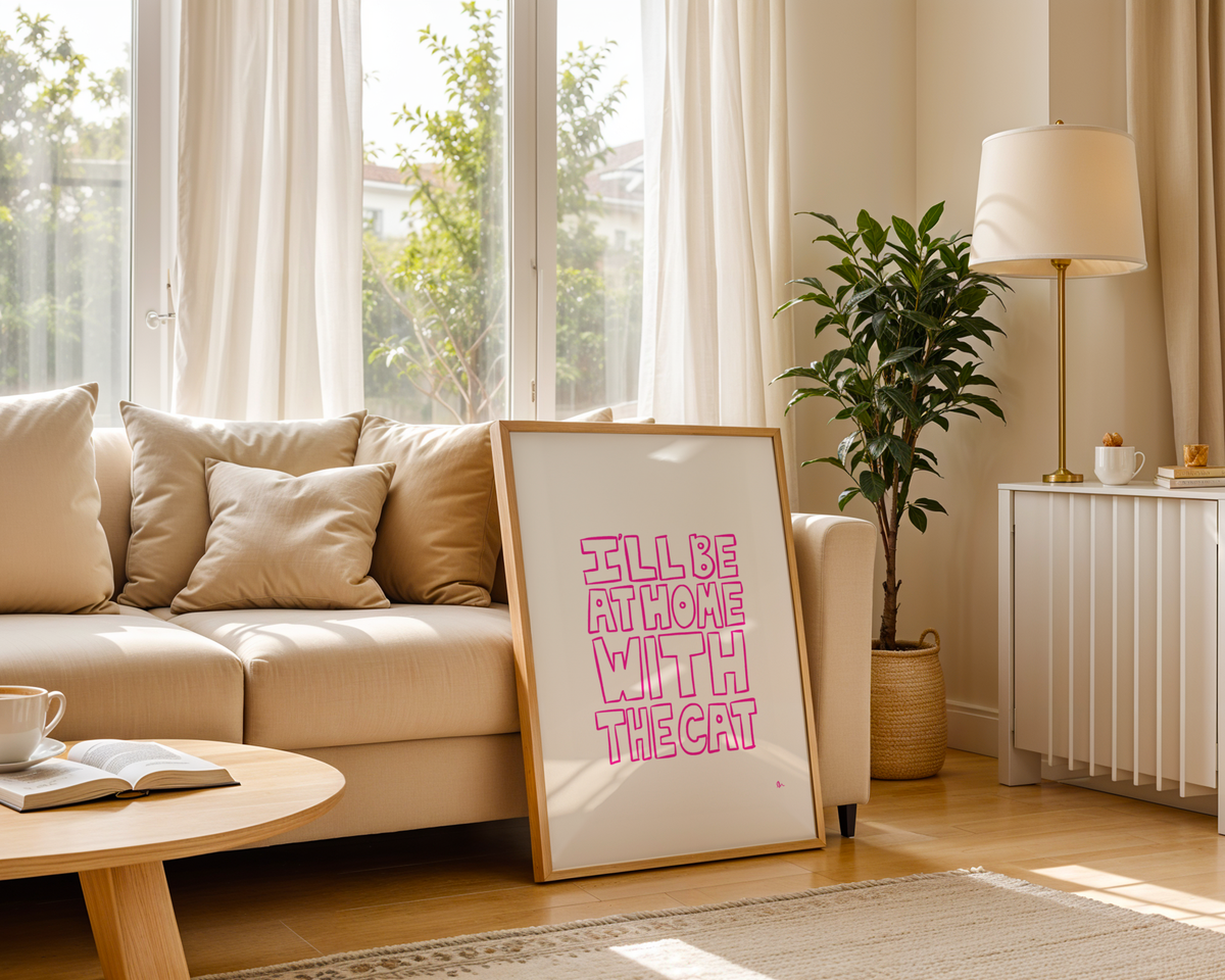 Pink minimalist pet print poster featuring a cat design, perfect for home decor, by Peak Prints.