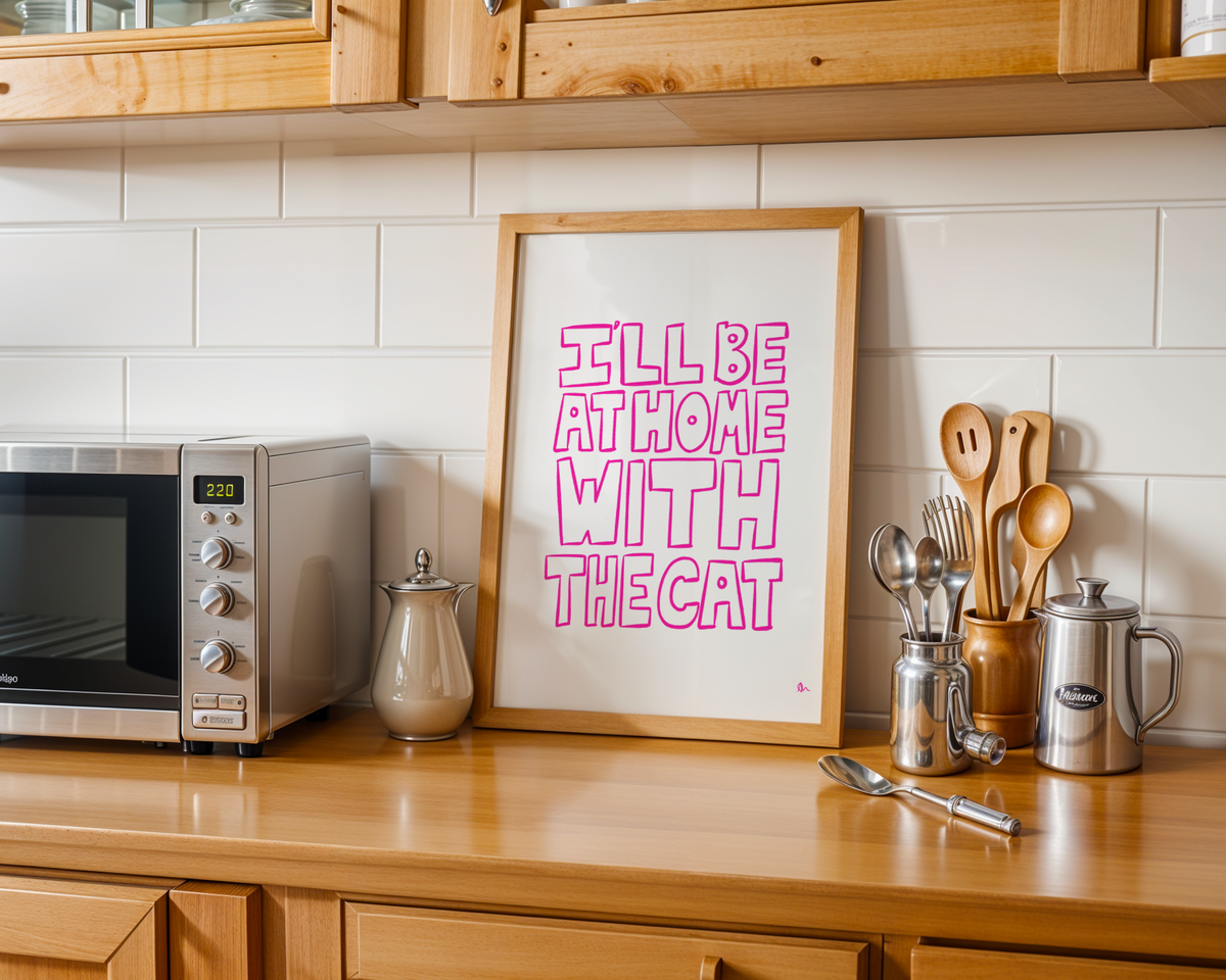 Pink minimalist pet print poster featuring a cute cat design, perfect for home decor, by Peak Prints.