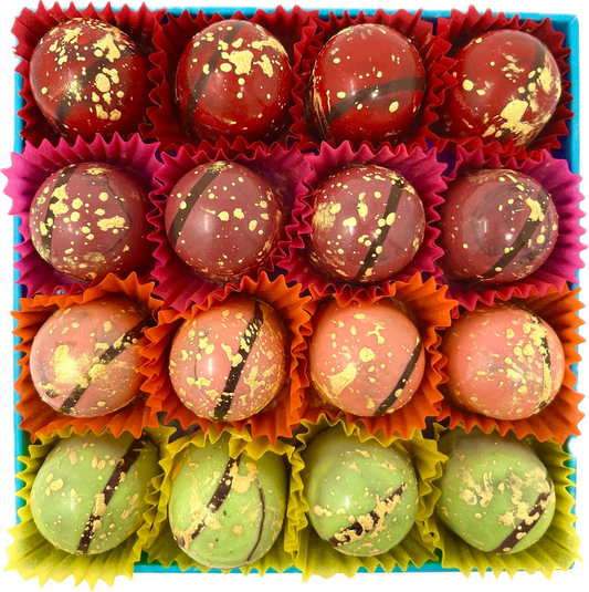 Gorvett & Stone Fruity Fondant Creams in a chocolate gift box, colorful assorted fruit-flavored fondant confections.
