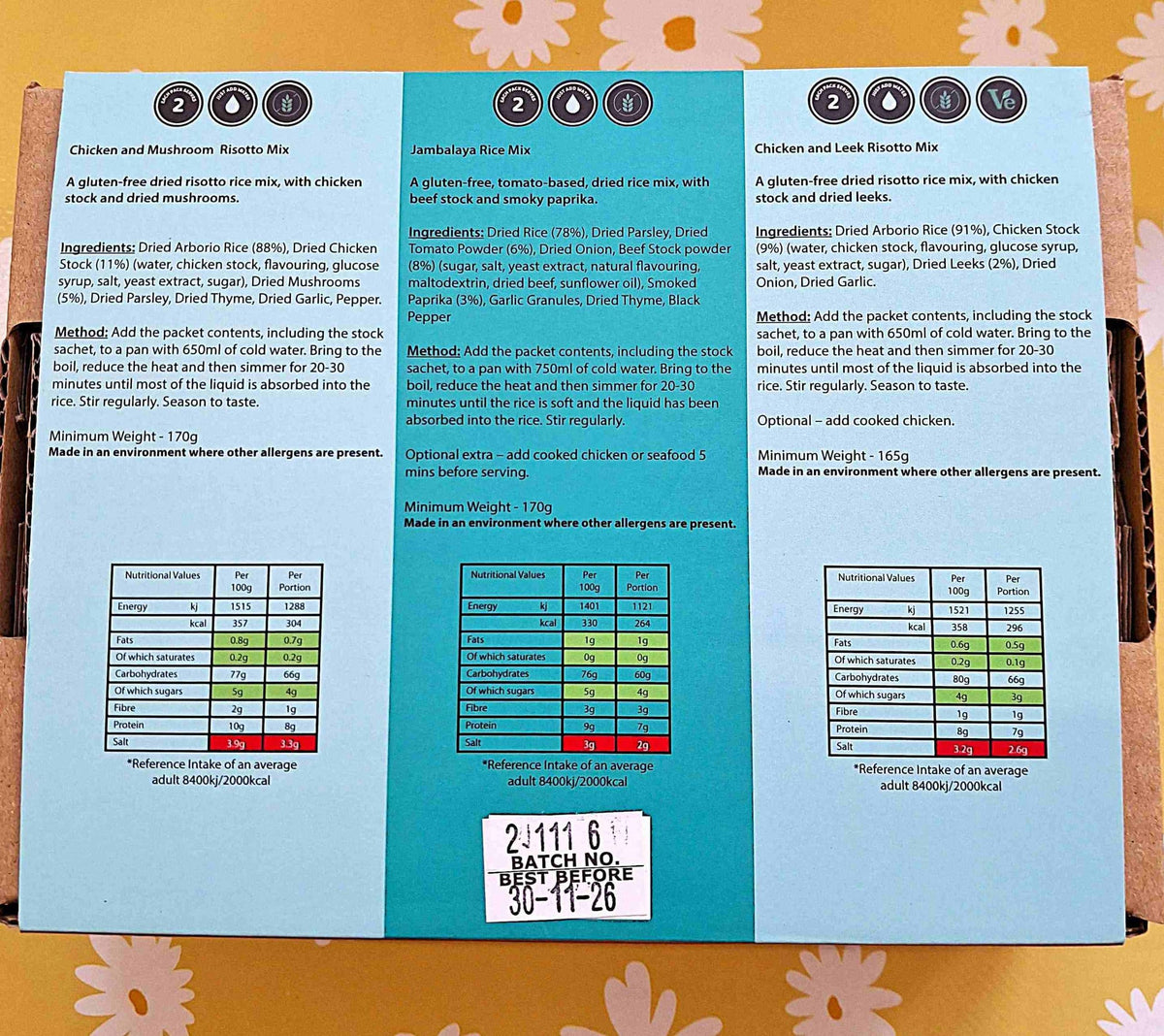 Three gluten-free risotto meal containers from Crafty Cook's wholesale collection, showcasing the packaging and labels.