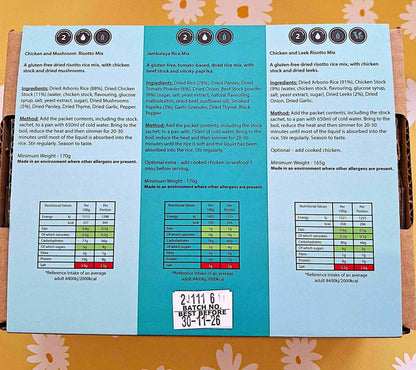 Three gluten-free risotto meal containers from Crafty Cook's wholesale collection, showcasing the packaging and labels.