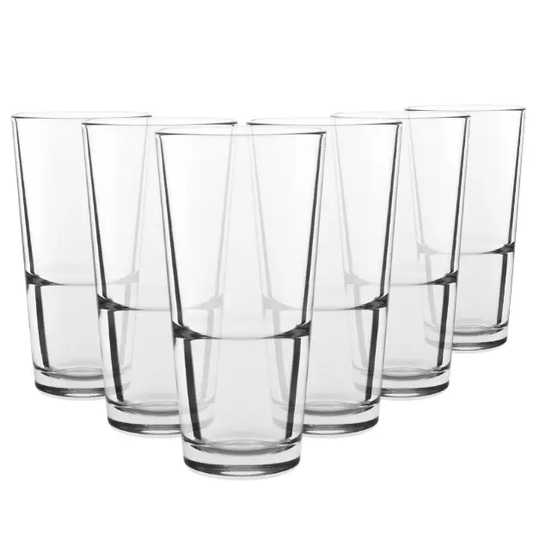 Set of six Glassware UK Grande 380ml whisky tumblers with clear glass and rounded rims, perfect for enjoying beverages.