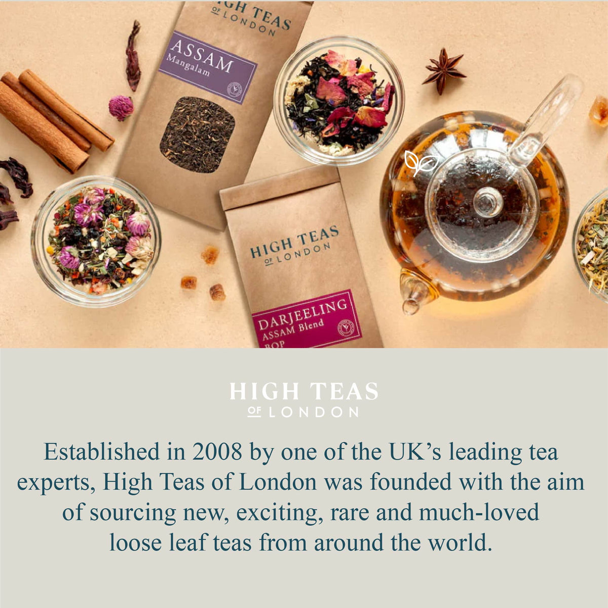 Loose leaf English Breakfast Blend no.6 tea by High Teas, showing quality medium leaf tea in a clear container.