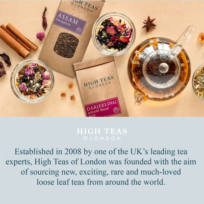 Loose leaf Lapsang Souchong Butterfly tea by High Teas, showing dark, fragrant smoked tea leaves in a close-up image.