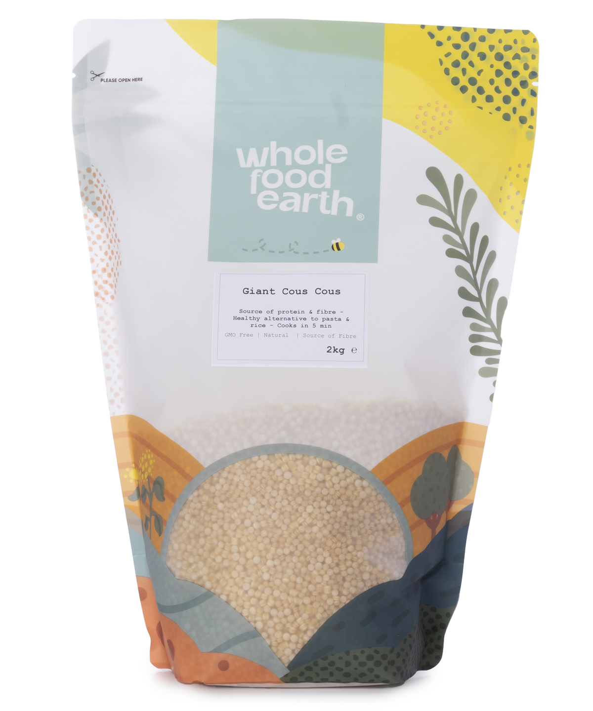 Two kilograms of Whole Food Earth giant couscous, a large pearl-shaped grain from the rice and couscous collection.