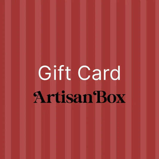ArtisanBox e-gift card featuring elegant design, perfect for gifting, with the ArtisanBox logo and a stylish background.