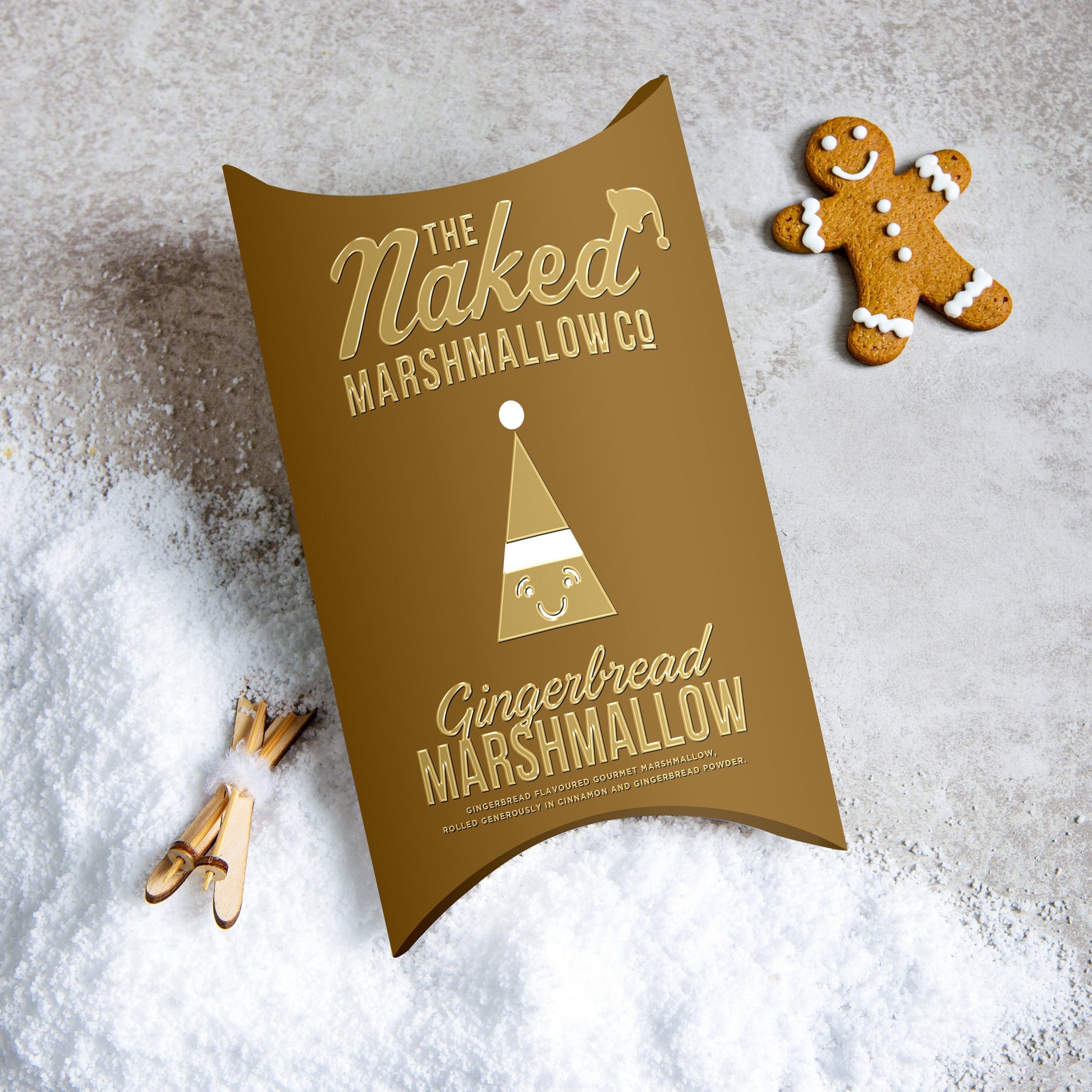 Gingerbread gourmet marshmallows by THE MARSHMALLOW FACTORY, featuring festive gingerbread flavor with a soft, fluffy texture.