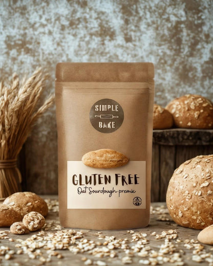 Simple Bake gluten-free oat bread premix in a bag, ready for baking healthy, hearty bread at home.