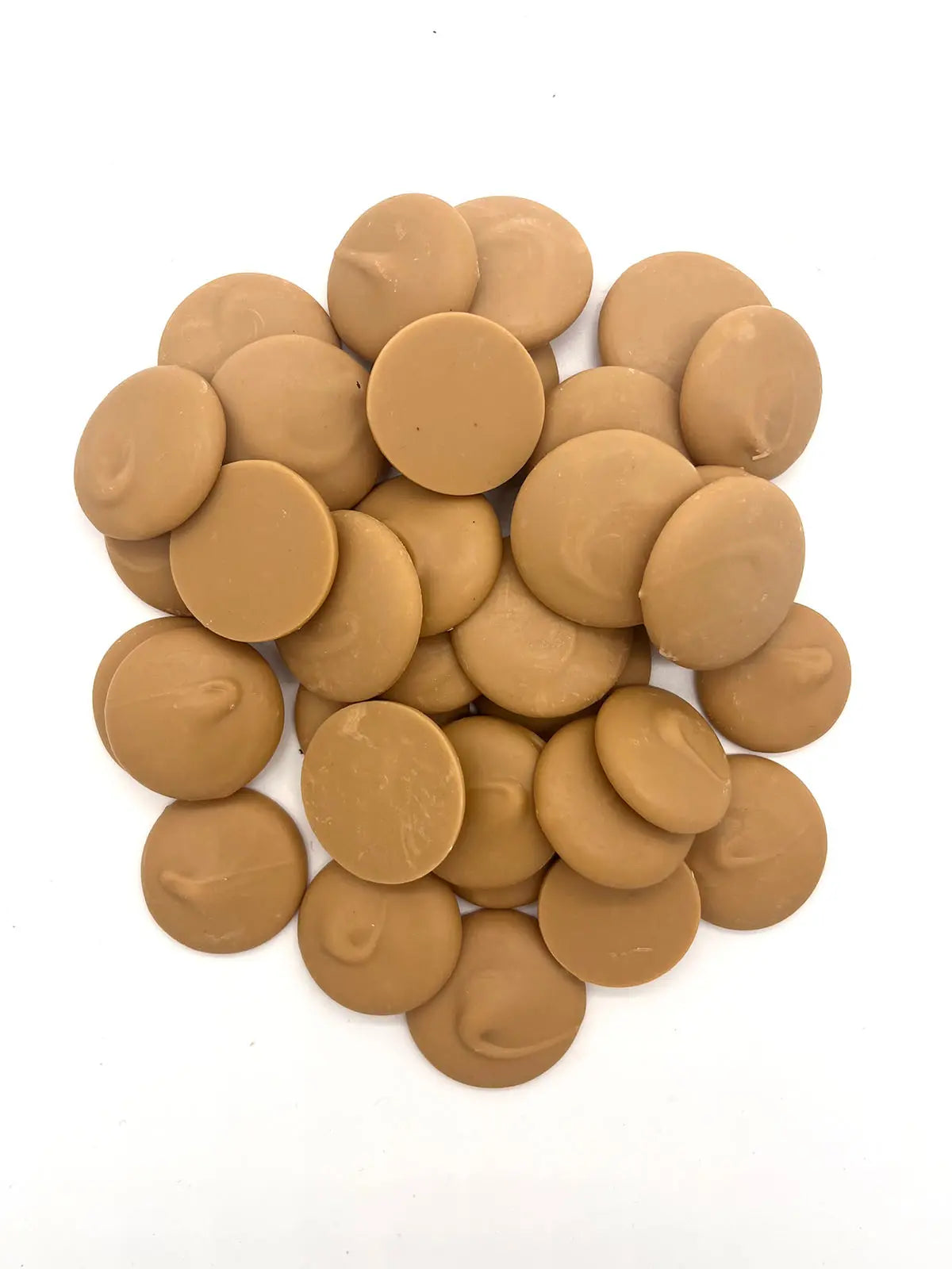 Gold Gorvett & Stone chocolate couverture buttons in a 500g bag, showcasing shiny gold-coated chocolate buttons for baking and confectionery.