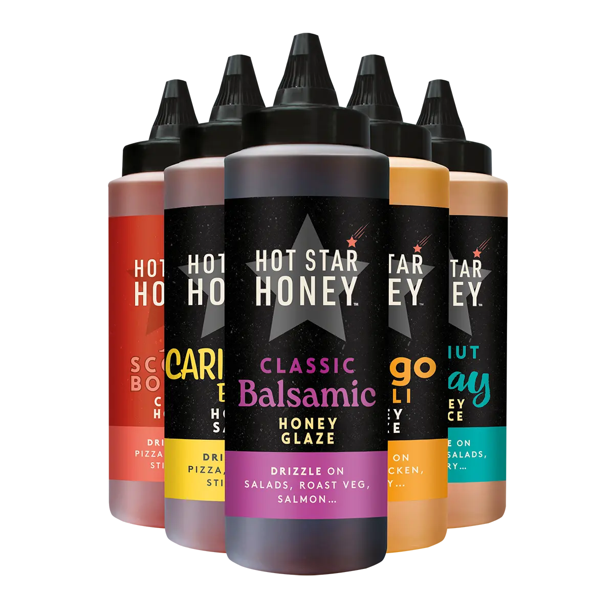 Hot Star Honey Honey Harmony Collection gift set with assorted honey jars and packaging for natural sweetening options.