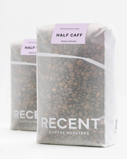 Recent Beans Middle Ground Medium Roast Coffee in 2kg bag, showcasing the coffee beans and packaging.