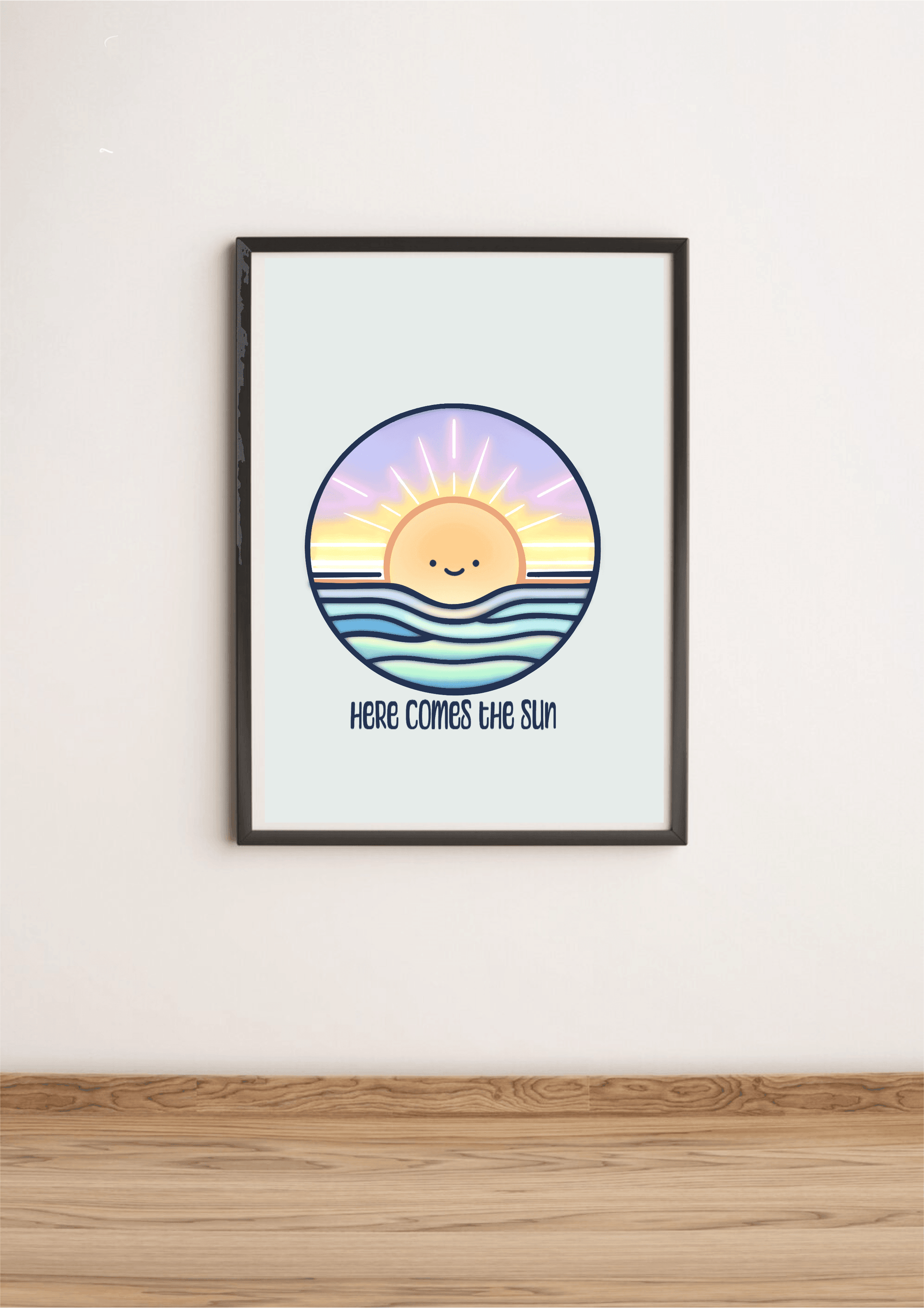 KEOLIX Here Comes the Sun art print featuring vibrant, colorful sun and nature scene on high-quality print for wall decor.