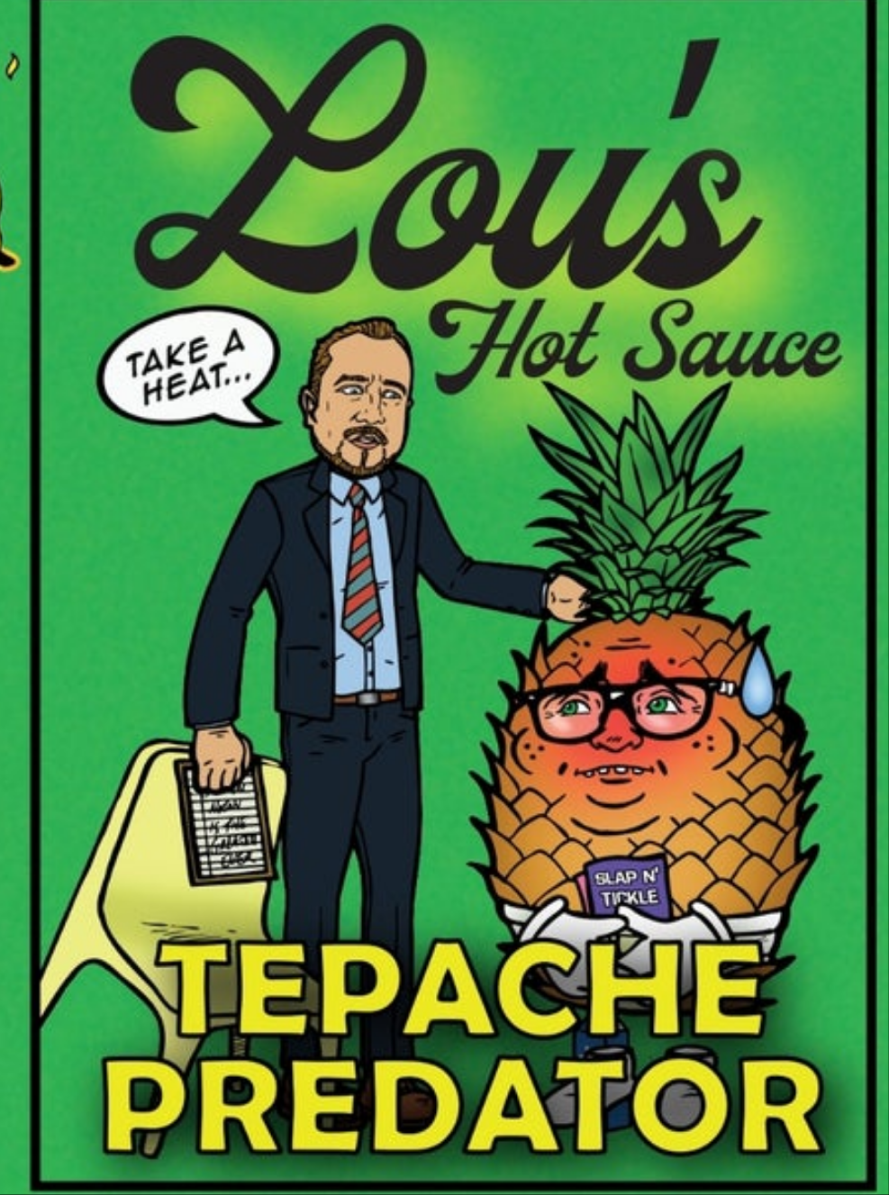 Tepache Predator hot sauce by Lou's Brews featuring fermented pineapple and jalapeno peppers in a condiment bottle.