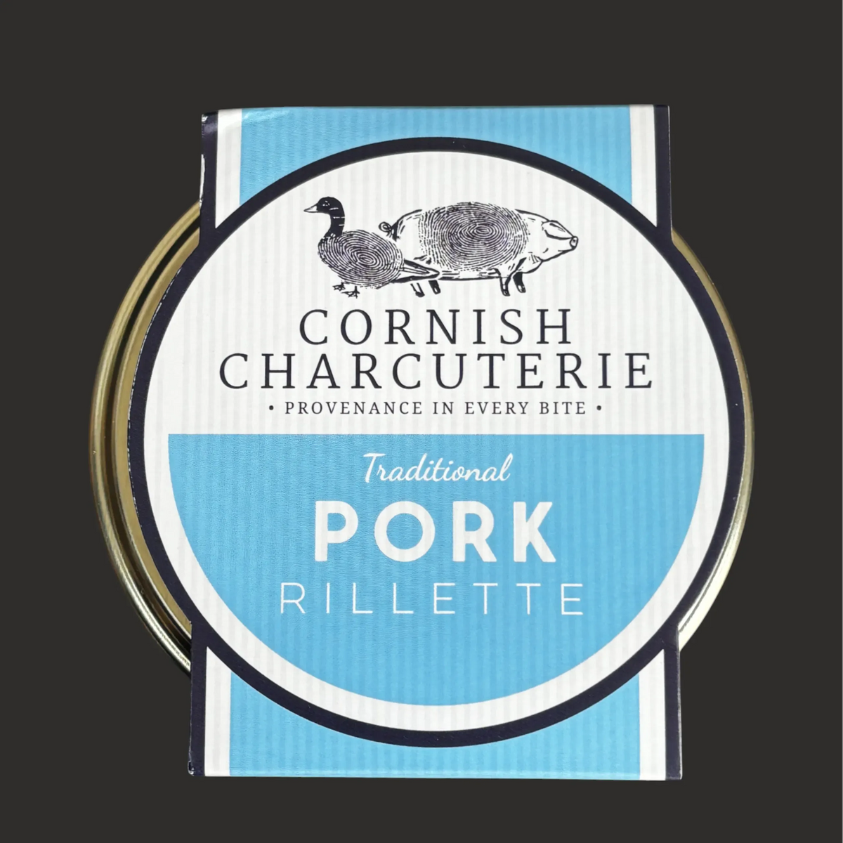 Traditional Cornish pork rillette by ArtisanBox in a 125g jar, showing creamy pork spread with herbs and spices.