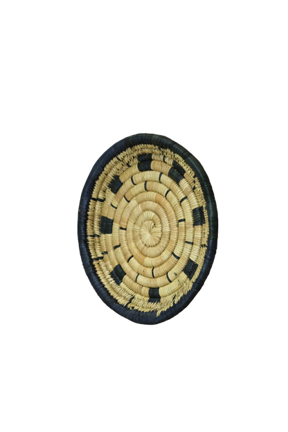 Small Malawi Wall Basket No 12 by Botanical Boys, decorative wall art made of woven natural fibers, showcasing intricate craftsmanship.
