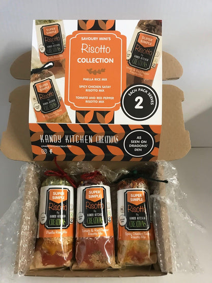 Mini savory risotto collection by Crafty Cook, featuring assorted colorful risotto dishes served in small bowls.
