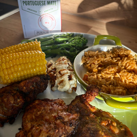 Portuguese Mate seasoning by BOHNS Rubs, a flavorful blend inspired by Mediterranean flavors, in a jar with a seasoning mix.