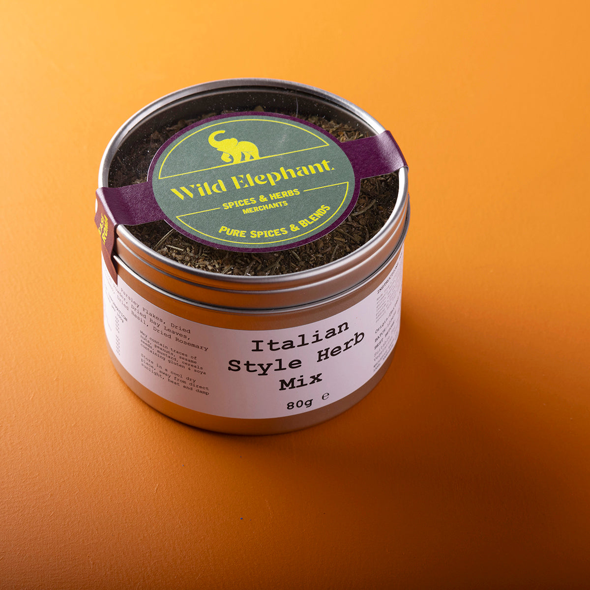 Organic Italian-style herb mix by Whole Food Earth, featuring wild herbs in a 80g package, ideal for flavorful cooking.