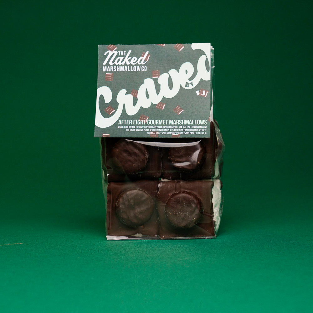 Assorted After Eight Gourmet Marshmallows from THE MARSHMALLOW FACTORY displayed in a clear container.