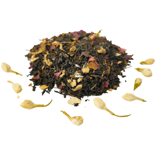 Loose leaf Jasmine Masala Chai black tea from Porter Hill Tea Company with fragrant jasmine and aromatic spices.