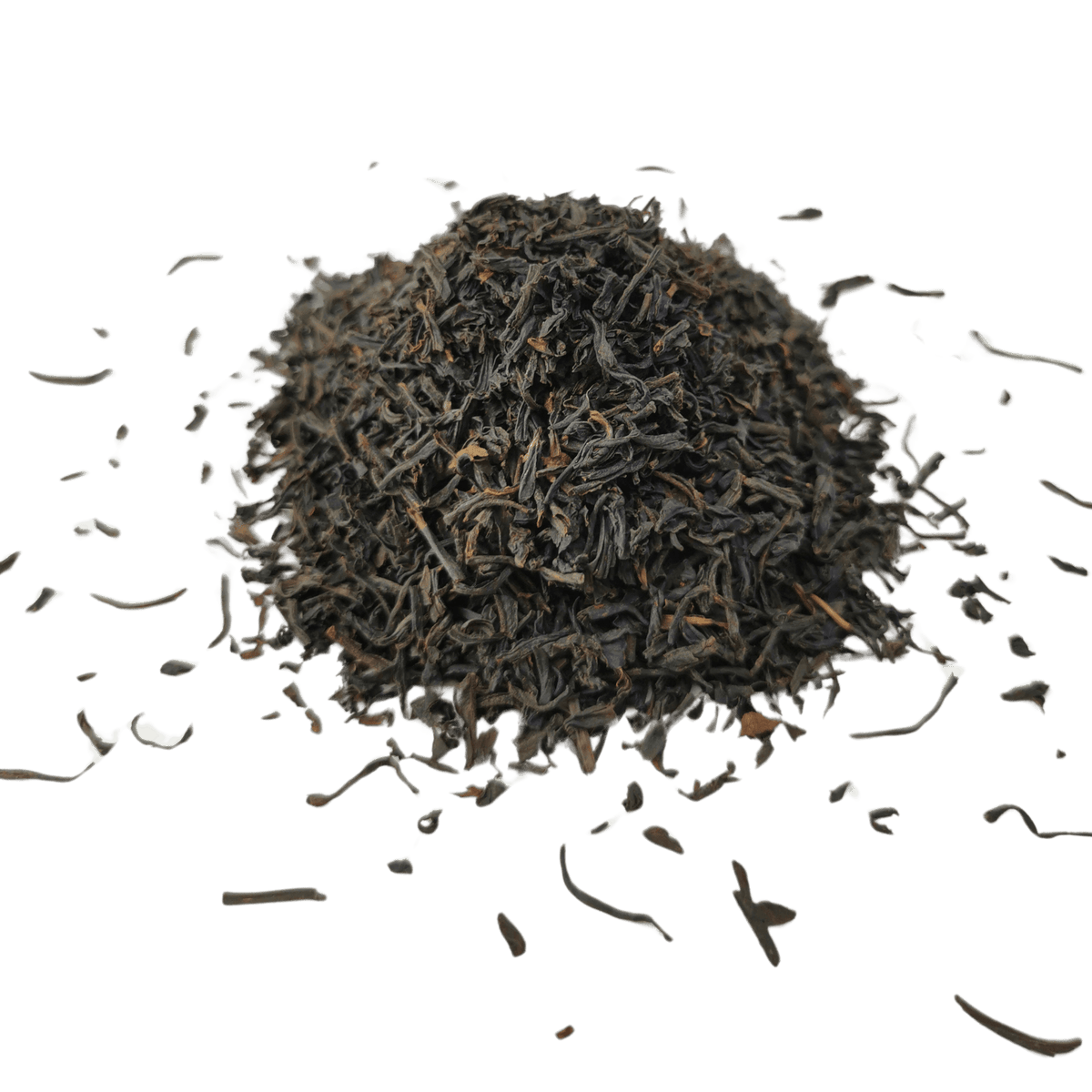 Organic Keemun Panda black tea from Porter Hill Tea Company, featuring dried tea leaves with a rich, dark appearance.