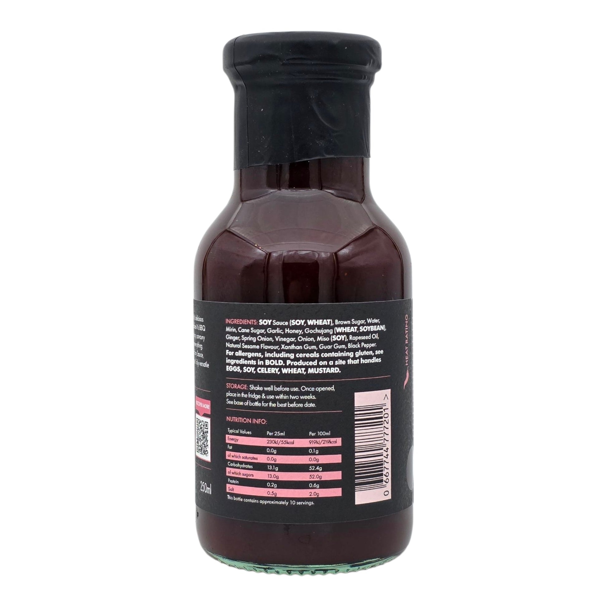 Bottle of FireFly Barbecue Korean BBQ Sauce showing the label and sauce inside the clear glass bottle.