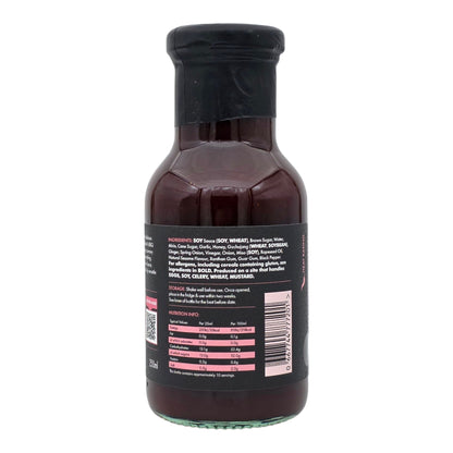 Bottle of FireFly Barbecue Korean BBQ Sauce showing the label and sauce inside the clear glass bottle.