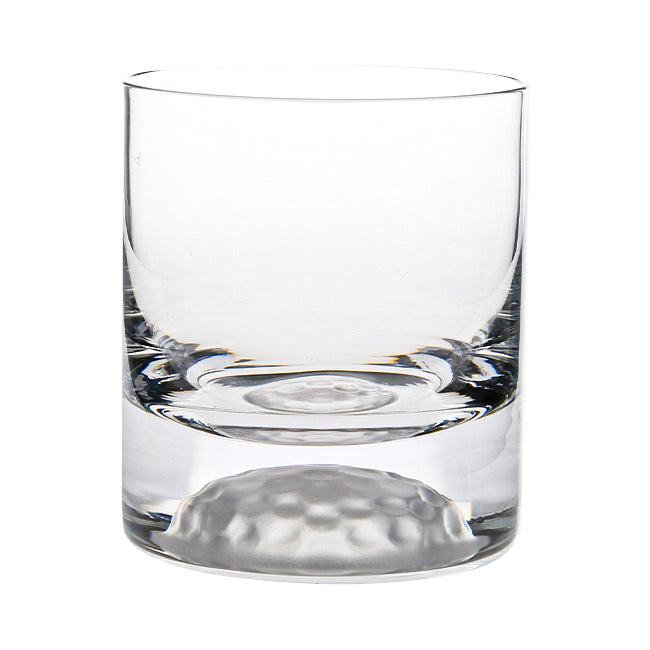 Set of six Golf Ball-shaped whisky tumblers by Glassware UK, 295ml glassware with detailed golf ball design.