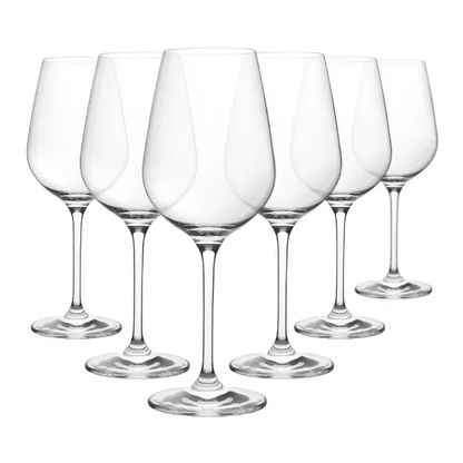 Set of six Invitation wine glasses by Glassware UK, 440ml capacity, clear glass with elegant shape, perfect for wine serving.