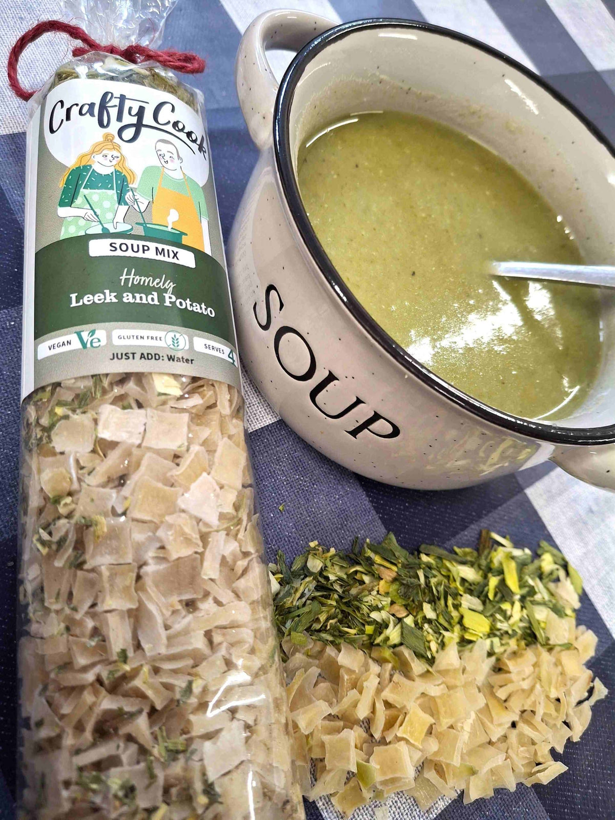 Crafty Cook Easy Meals family plan image showing a bowl of creamy leek and potato soup with fresh herbs.