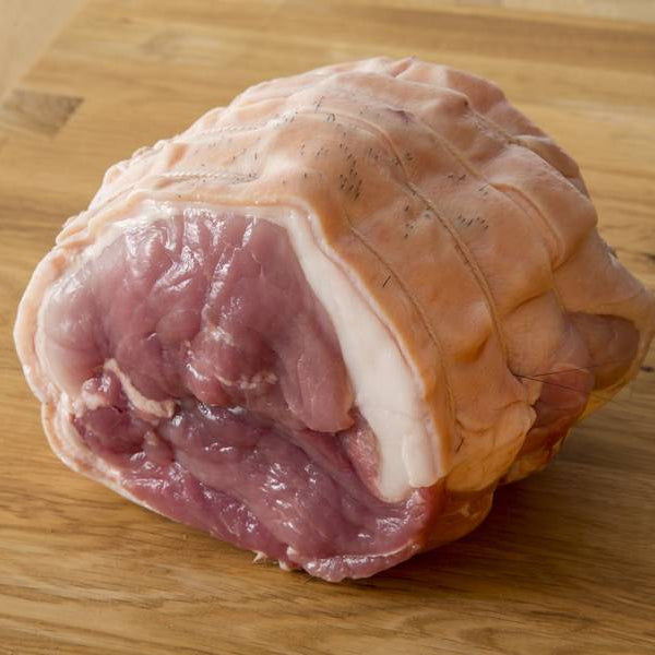 Rolled boned pork leg joint from Primrose Herd, showcasing a fresh, high-quality pork cut for roasting or special meals.