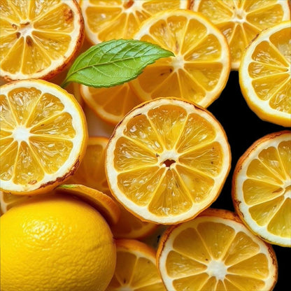 Dehydrated lemon slices from JoJo’s Kitchen, thinly sliced and dried for culinary use or garnishes.