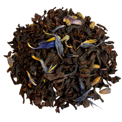 Loose leaf Yorkshire Fog Earl Grey black tea from Porter Hill Tea Company, showcasing fragrant black tea leaves with bergamot aroma.