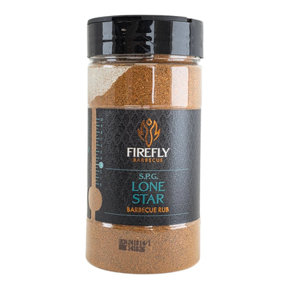 FireFly Barbecue Lone Star BBQ Beef Rub jar with label, showing a flavorful spice blend for grilling and barbecue.