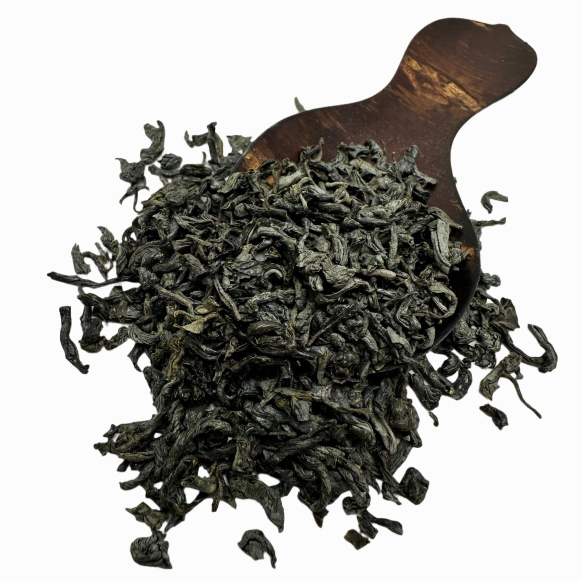 Porter Hill Tea Company Lucky Dragon Hyson green tea leaves in a traditional tea tin.