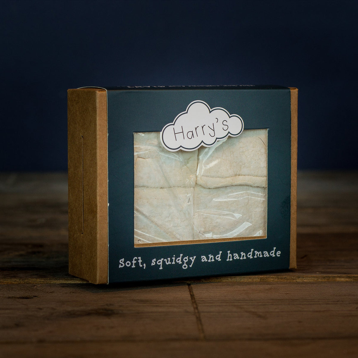Square Harry's Hot Chocolate giant marshmallow, soft and fluffy, perfect for hot chocolate toppings or snacking.