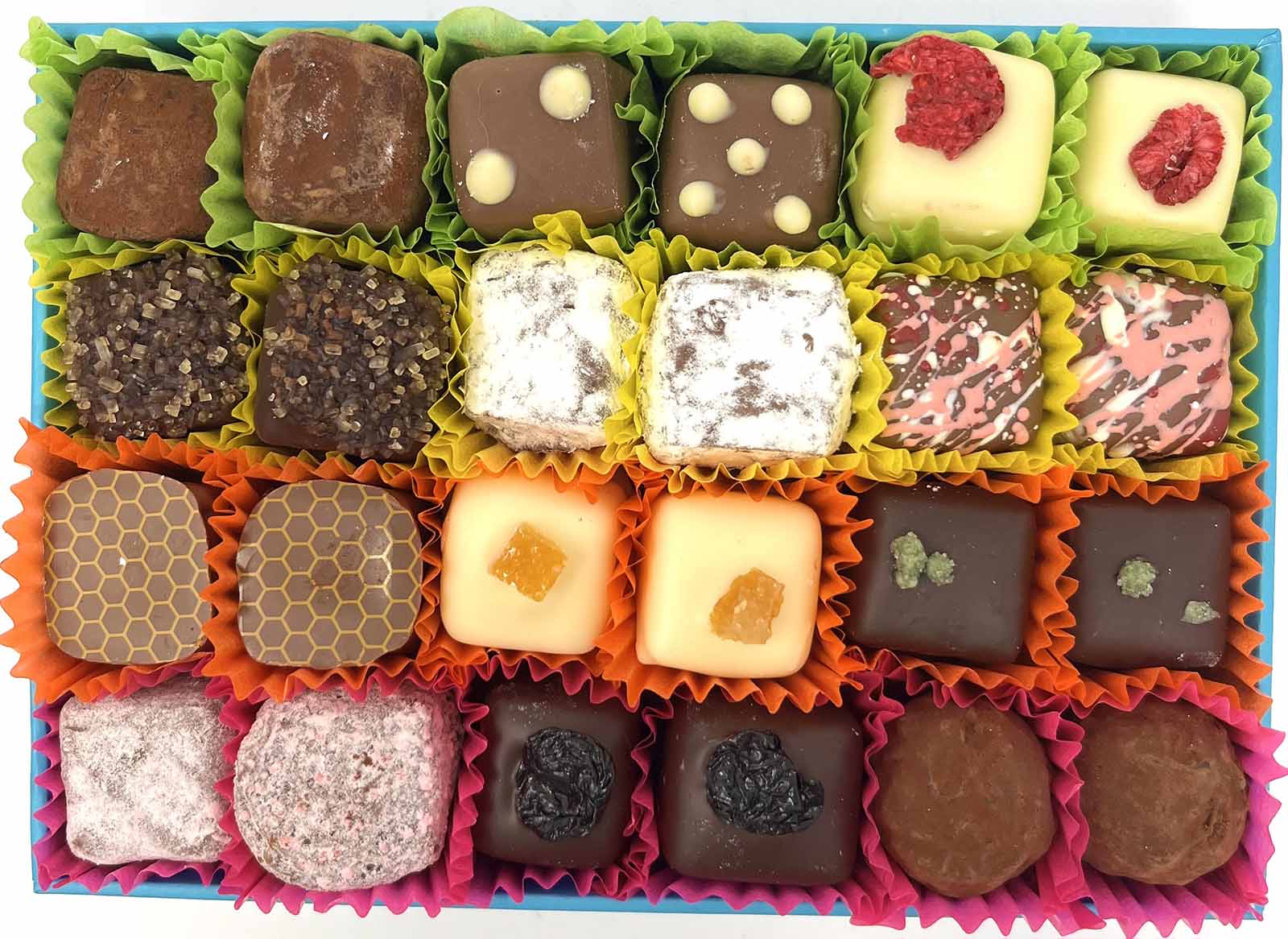 Gorvett & Stone chocolate selection box with assorted handmade chocolates in a decorative gift box.