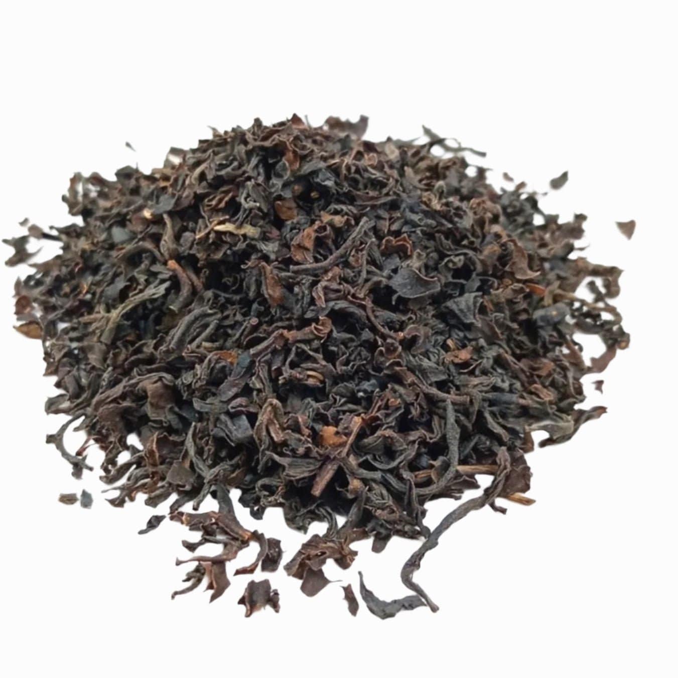 Porter Hill Tea Company Milima GFBOP black tea in a loose leaf pile with dark, twisted leaves and rich aroma.