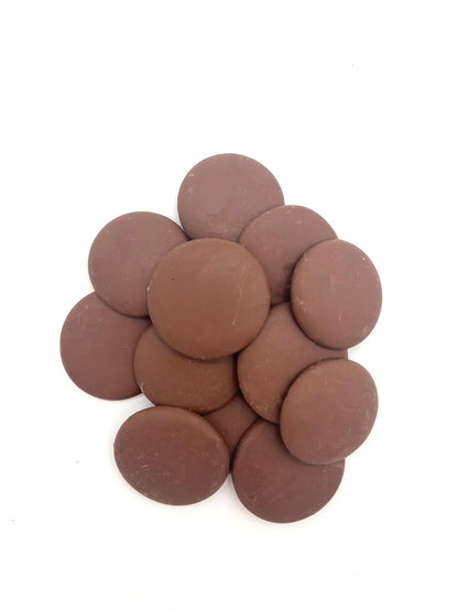 Milk chocolate couverture buttons by Gorvett & Stone, 500g bag, showing smooth, round milk chocolate buttons for baking and confectionery.