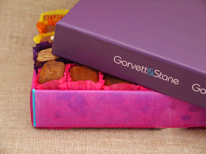 Gorvett & Stone milk chocolate selection box with assorted chocolates in a decorative gift box.