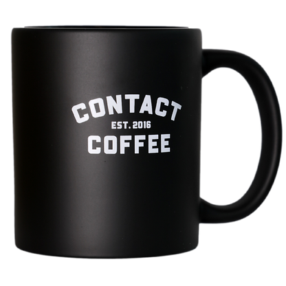 Contact Coffee Co mug from the Sortie Bundle featuring a sleek design and bold branding, perfect for coffee enthusiasts.