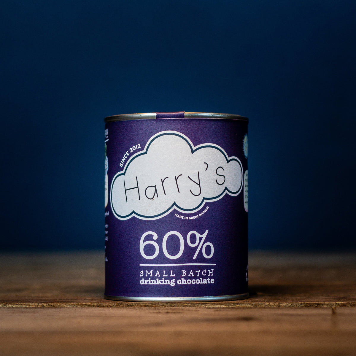 Harry's Hot Chocolate 60% hot chocolate powder in a square package, ideal for rich, creamy hot cocoa.
