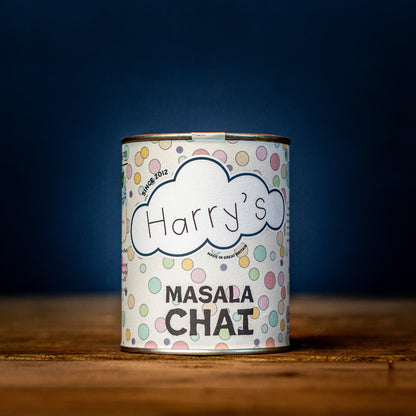 Harry's Hot Chocolate Masala Chai hot chocolate in a square package with a warm, aromatic chai flavor and vibrant packaging.
