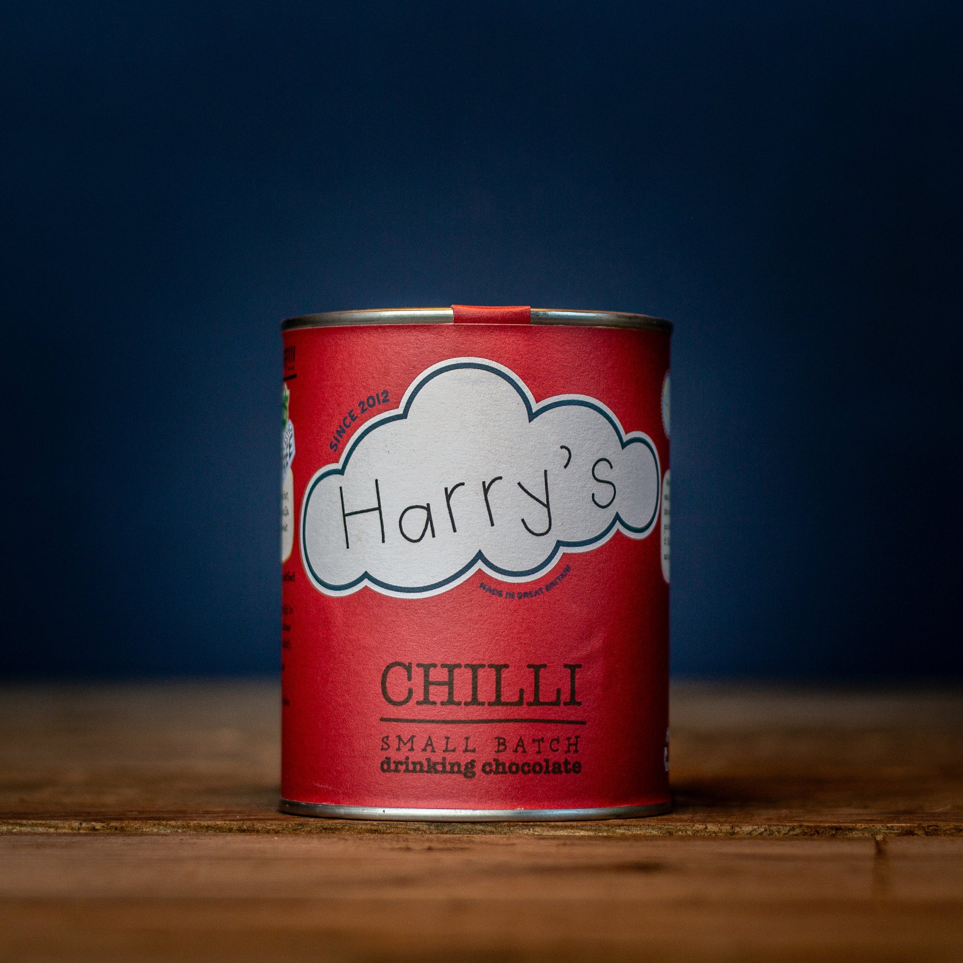 Harry's Hot Chocolate Chilli Hot Chocolate in a square package, showcasing the spicy hot chocolate mix with chili flavor.