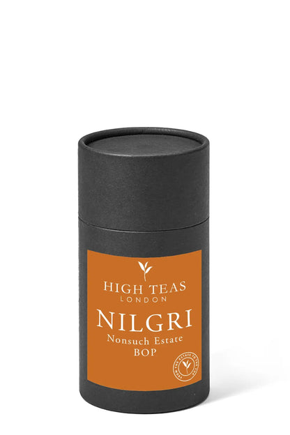 High Teas Honest Everyday Nilgiri BOP loose leaf tea from Nonsuch Estate, showcasing dark, twisted tea leaves for brewing.