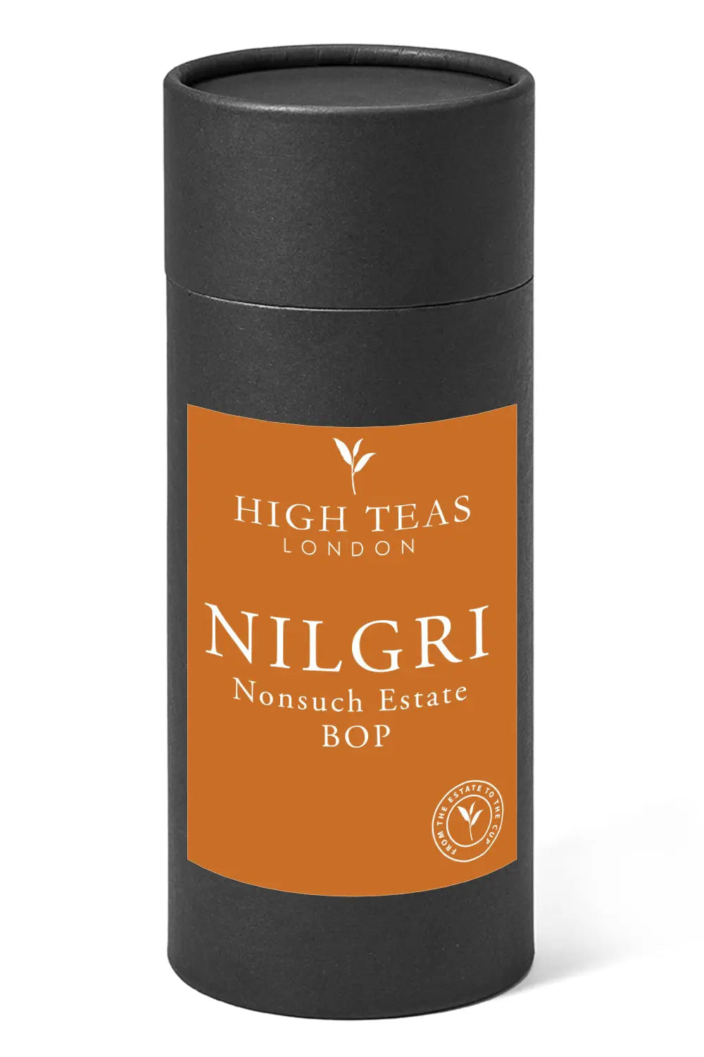 Loose leaf Honest Everyday Nilgiri BOP tea from High Teas, showcasing dark, twisted tea leaves in a natural, high-quality presentation.